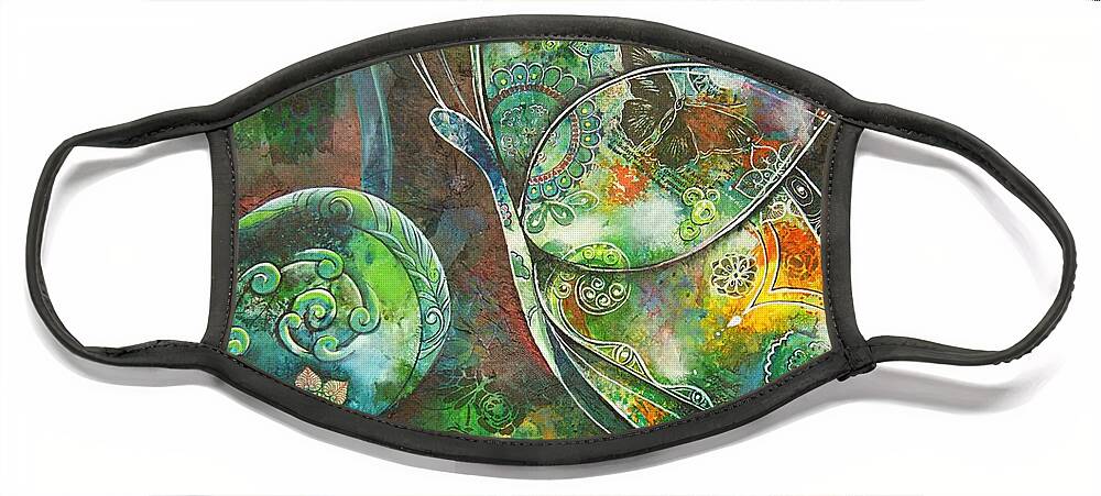 Butterfly Face Mask featuring the painting Butterfly with Koru by Reina Cottier by Reina Cottier