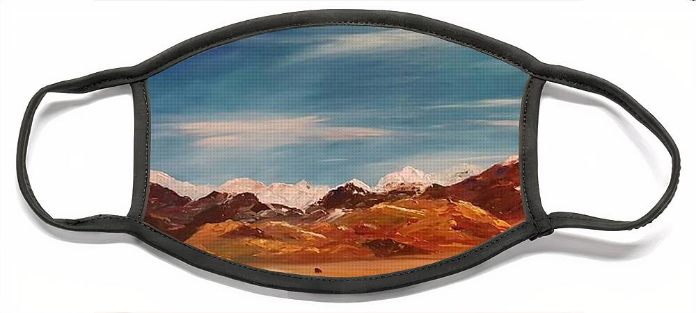 Alder Montana Face Mask featuring the painting By Alder -Tobacco Root Mountains by Cheryl Nancy Ann Gordon