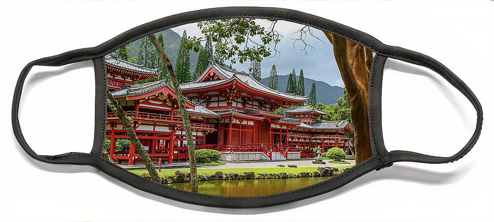 Temple Face Mask featuring the photograph Byodo-in Temple, Hawaii by Aashish Vaidya