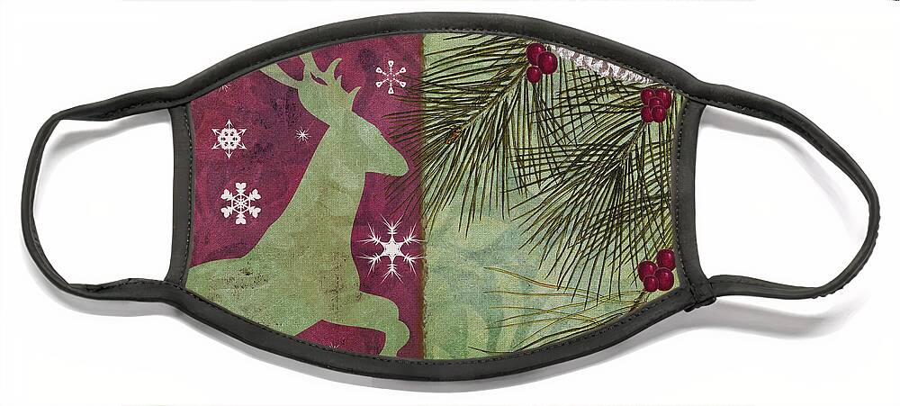 Christmas Reindeer Face Mask featuring the painting Cabin Christmas II by Mindy Sommers