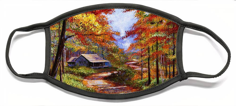 Autumn Face Mask featuring the painting Cabin In the Woods by David Lloyd Glover