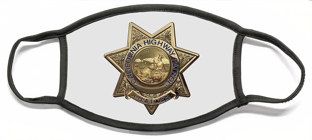 'law Enforcement Insignia & Heraldry' Collection By Serge Averbukh Face Mask featuring the digital art California Highway Patrol - C H P Police Officer Badge over White Leather by Serge Averbukh