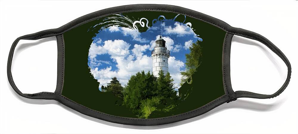 Cana Island Lighthouse Face Mask featuring the painting Cana Island Lighthouse Cloudscape in Door County by Christopher Arndt