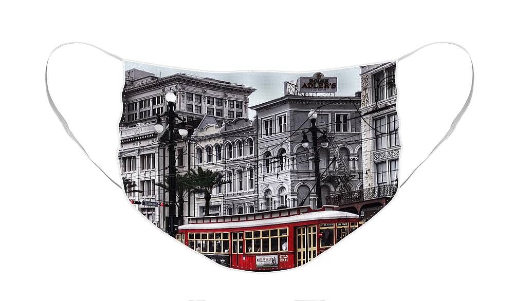 Nola Face Mask featuring the photograph Canal Street Trolley by Tammy Wetzel