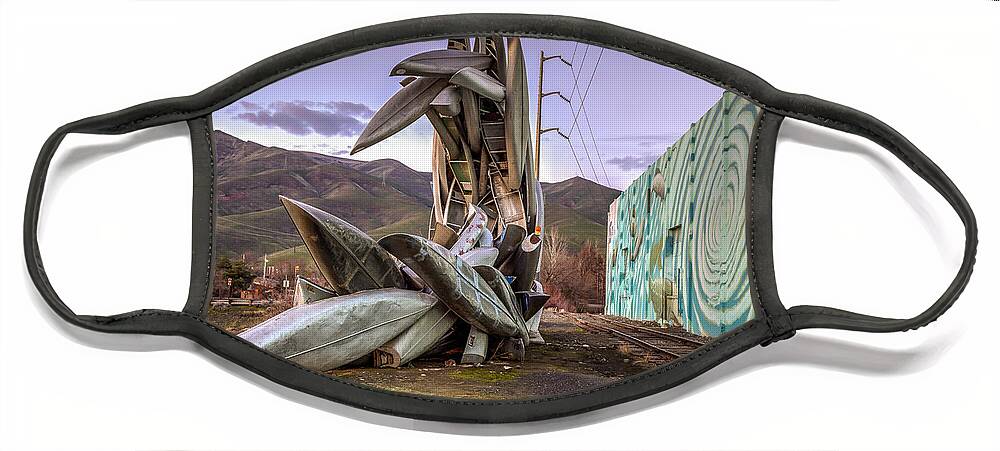 Lewiston Face Mask featuring the photograph Canoe Art and a Purple Sky by Brad Stinson