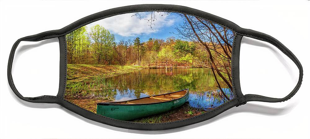 Appalachia Face Mask featuring the photograph Canoe at Lakeside by Debra and Dave Vanderlaan