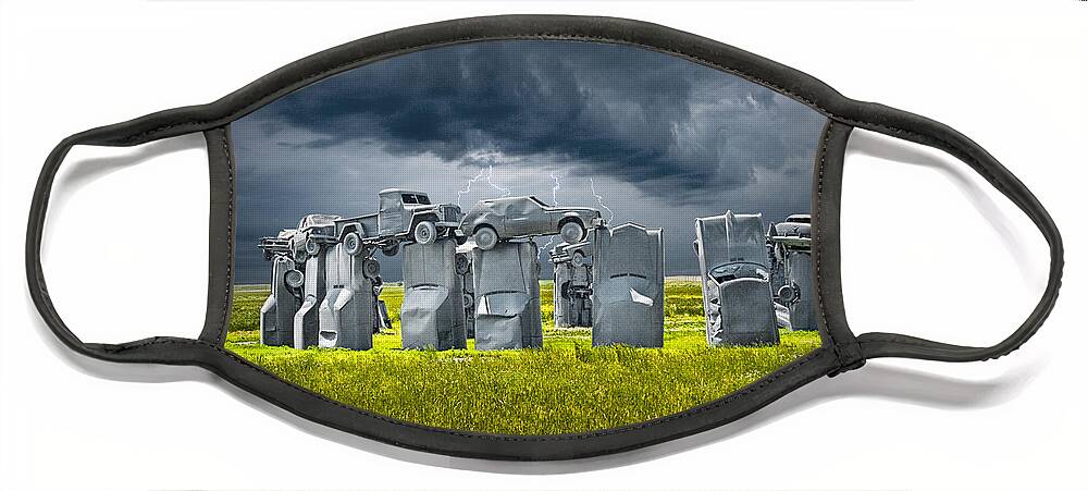 Landscape Face Mask featuring the photograph Car Henge in Alliance Nebraska after England's Stonehenge by Randall Nyhof