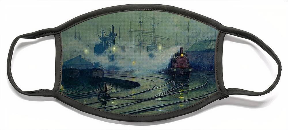 Cardiff Face Mask featuring the painting Cardiff Docks by Lionel Walden by Lionel Walden