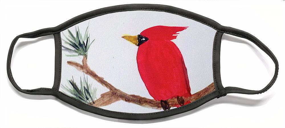 Red Robin Face Mask featuring the painting Cardinal in my Backyard by Margaret Welsh Willowsilk