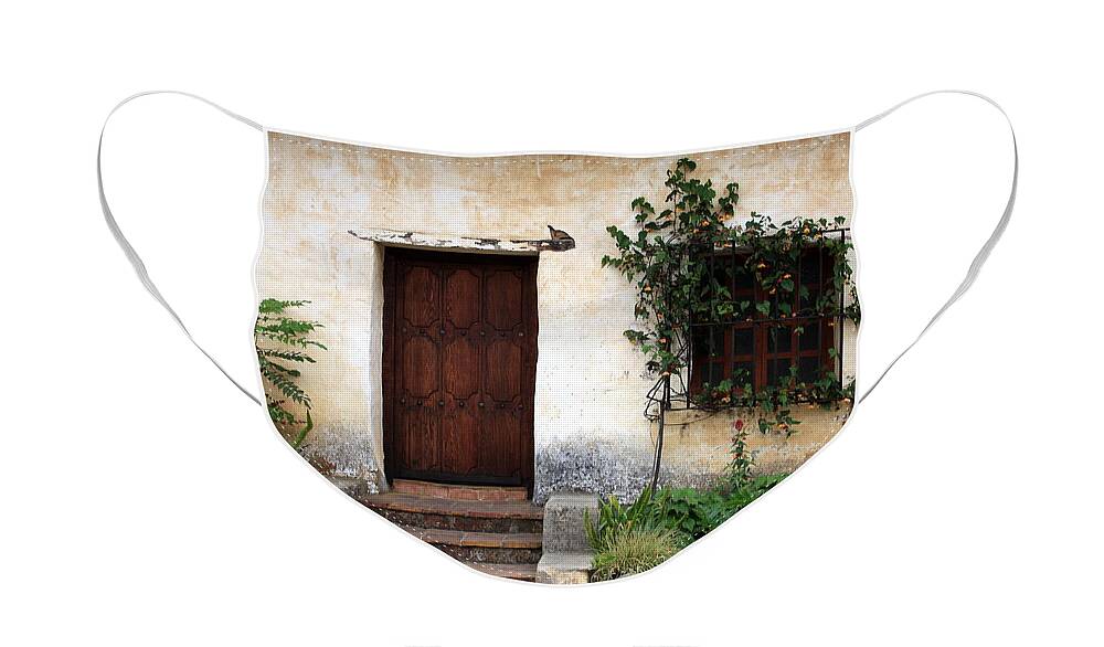 Carmel Mission Face Mask featuring the photograph Carmel Mission Door by Carol Groenen