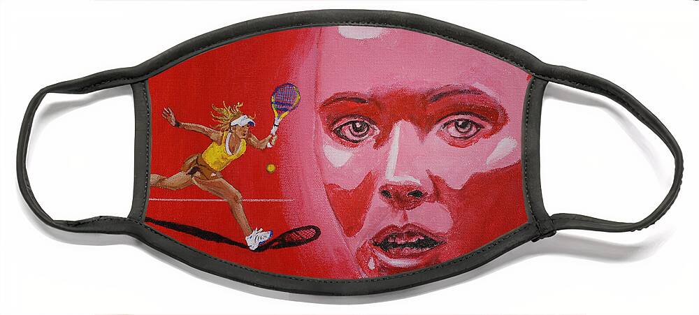 Tennis Face Mask featuring the painting Caroline Wozniacki by Quwatha Valentine