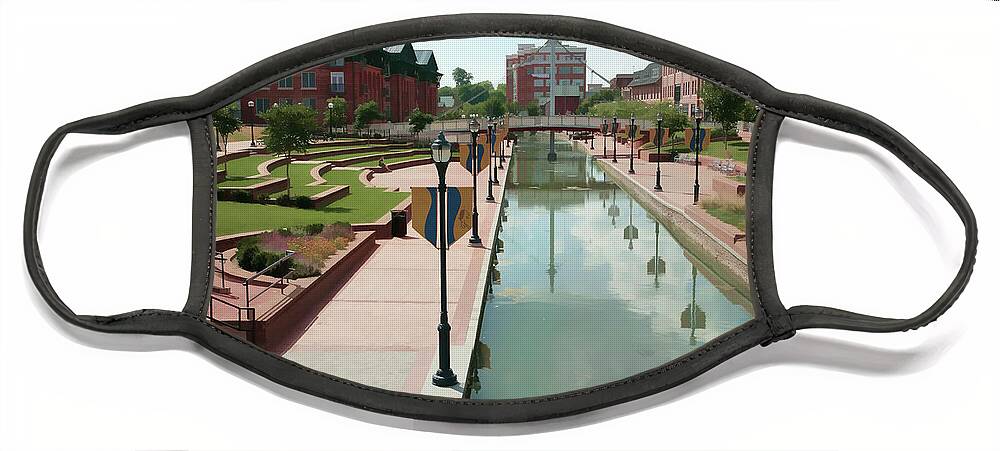 Carroll Creek Face Mask featuring the digital art Carroll Creek Park in Frederick Maryland with watercolor effect by William Kuta