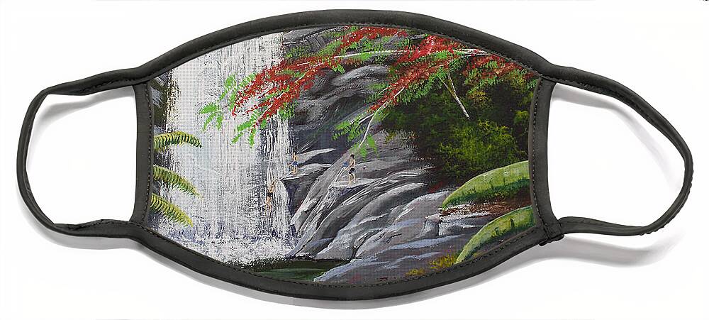 Cascada Face Mask featuring the painting Cascada Tropical by Luis F Rodriguez