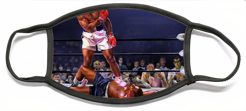 Muhammad Ali Face Mask featuring the painting Cassius Clay VS Sonny Liston by Reggie Duffie