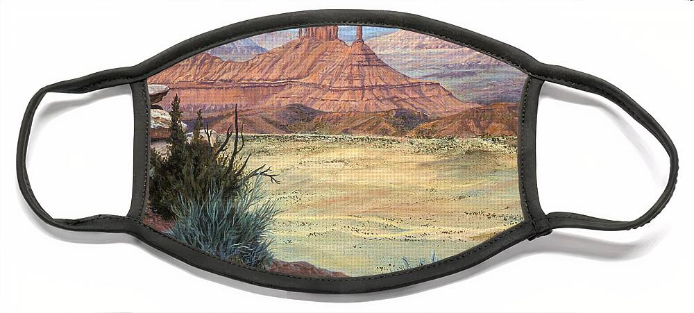 Landscape Face Mask featuring the painting Castle Rock IV by Page Holland
