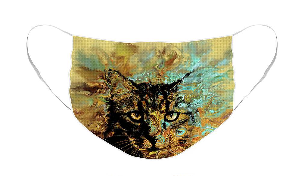 Cat Face Mask featuring the digital art Cat 617 by Lucie Dumas