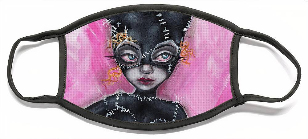 Catwoman Face Mask featuring the painting Cat Woman by Abril Andrade