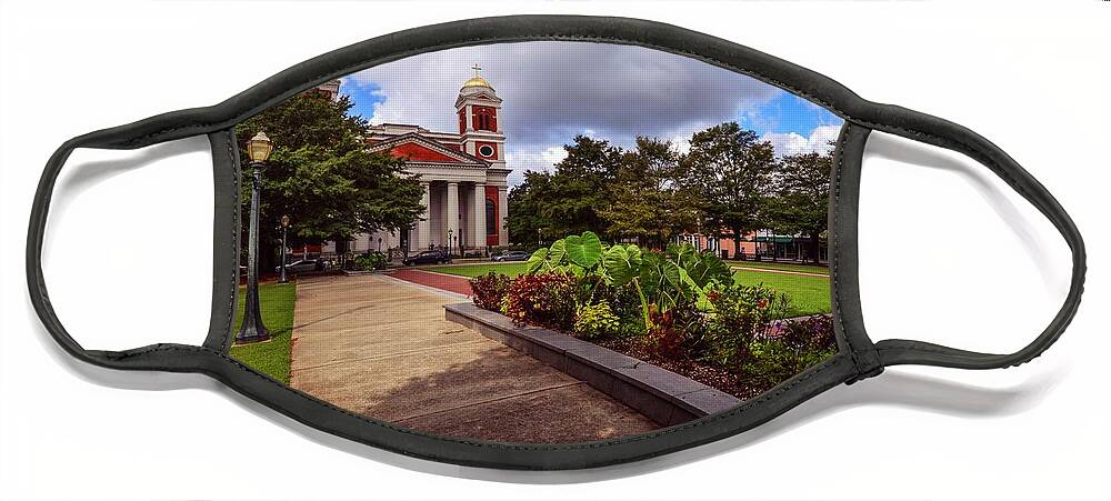 Mobile Face Mask featuring the photograph Cathedral Square and Church in Mobile Alabama by Michael Thomas