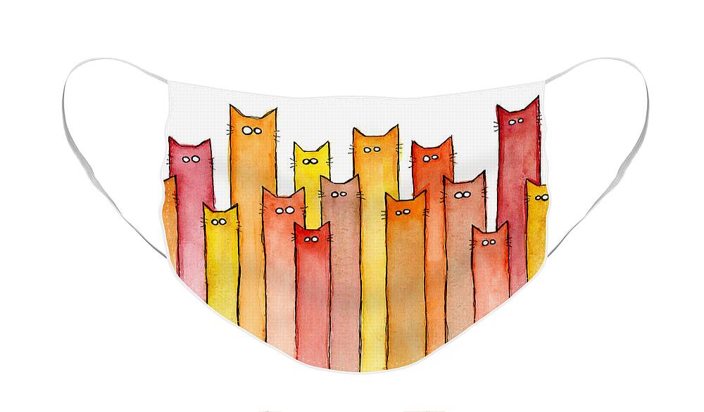 Watercolor Face Mask featuring the painting Cats Autumn Colors by Olga Shvartsur