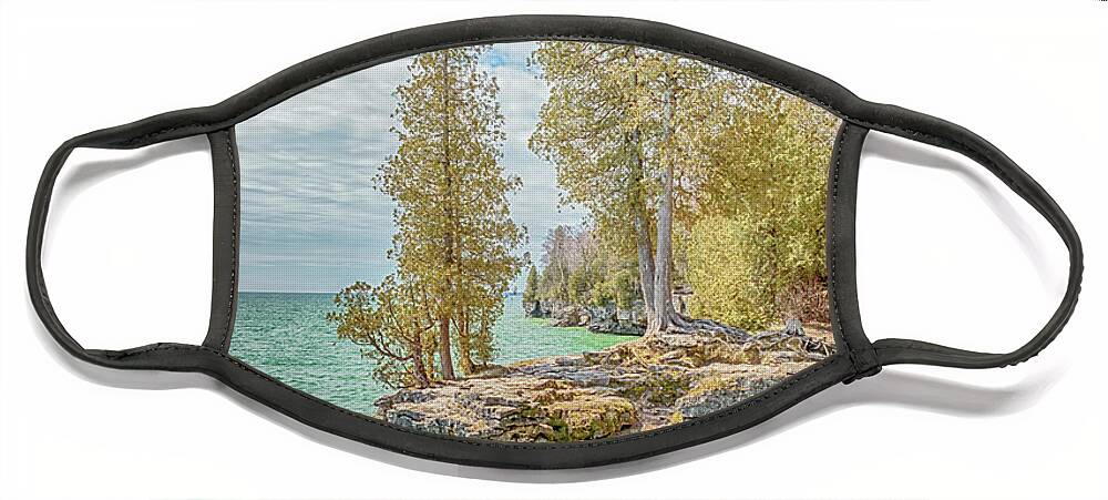 Door County Face Mask featuring the photograph Cave Point Bluffs 2 by Susan Rissi Tregoning