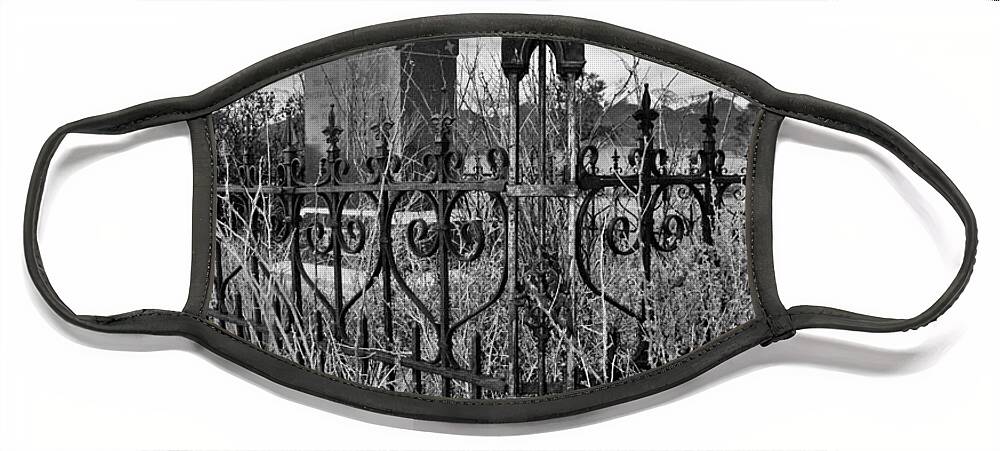Cemetery Face Mask featuring the photograph Cemetery Fence Post and Sky by Sandra Dalton