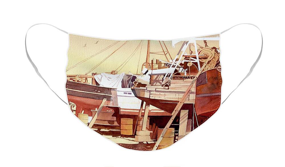 Boat Face Mask featuring the painting Chantier Naval by Francoise Chauray
