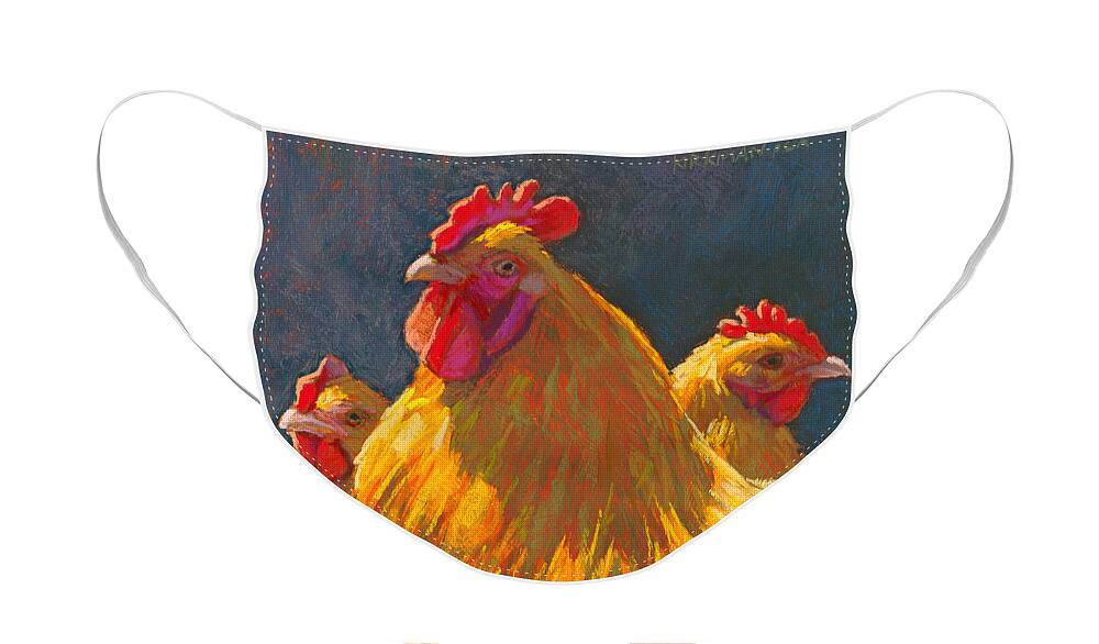 Rita Kirkman Face Mask featuring the pastel Charlie's Chickens by Rita Kirkman
