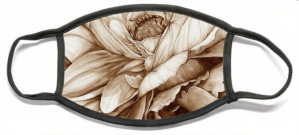 Neutral Dahlia Face Mask featuring the digital art Chelsea's Bouquet 2 - Neutral by Lori Taylor