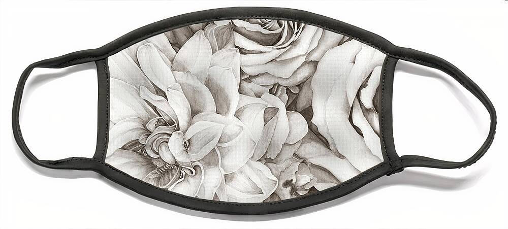 Roses Face Mask featuring the digital art Chelsea's Bouquet - Neutral by Lori Taylor