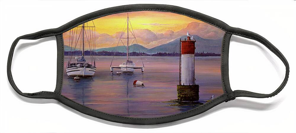 Seascape Face Mask featuring the painting Chemainus Sunset by Wayne Enslow