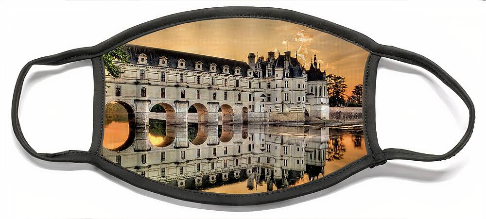 Chateau De Chenonceau Face Mask featuring the photograph Chenonceau Castle in the twilight by Weston Westmoreland