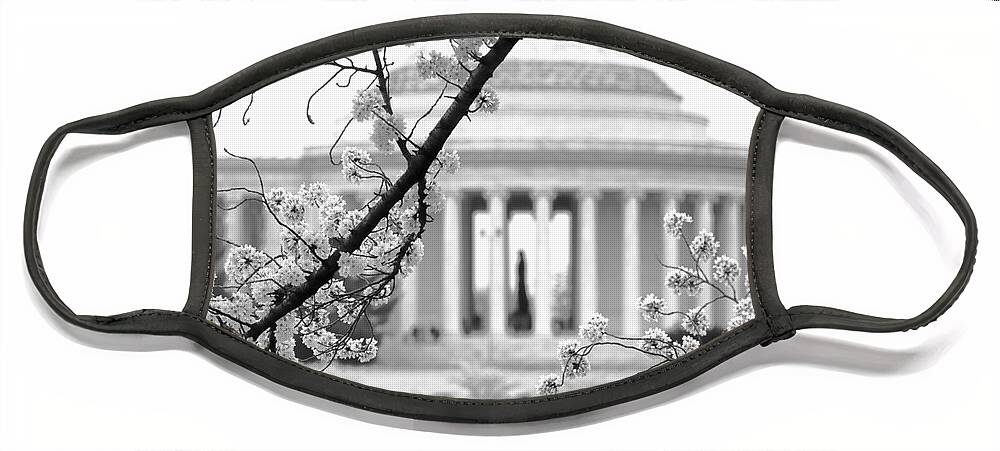 Jefferson Face Mask featuring the photograph Cherry Tree and Jefferson Memorial Elegance by Olivier Le Queinec