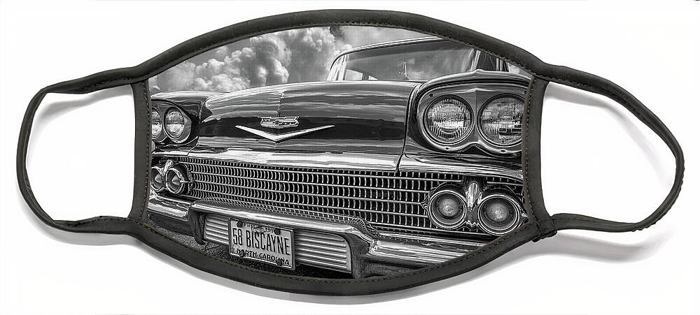 '58 Face Mask featuring the photograph Chevrolet Biscayne 1958 in Black and White by Debra and Dave Vanderlaan