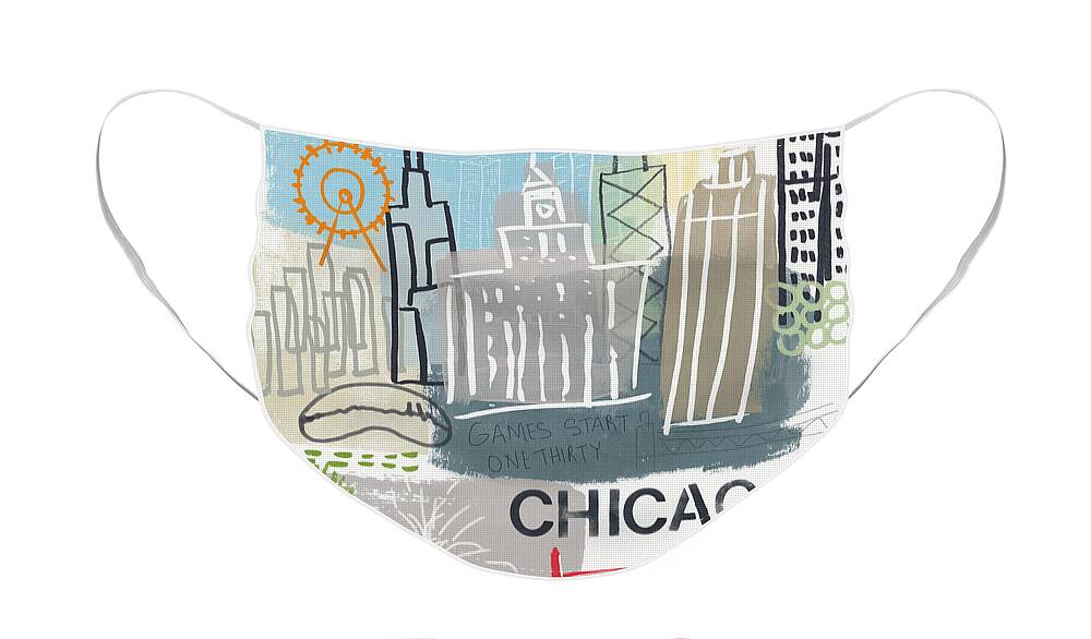 Chicago Face Mask featuring the painting Chicago Cityscape- Art by Linda Woods by Linda Woods