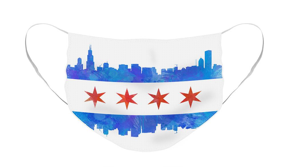 Chicago Face Mask featuring the painting Chicago Flag Watercolor by Mike Maher