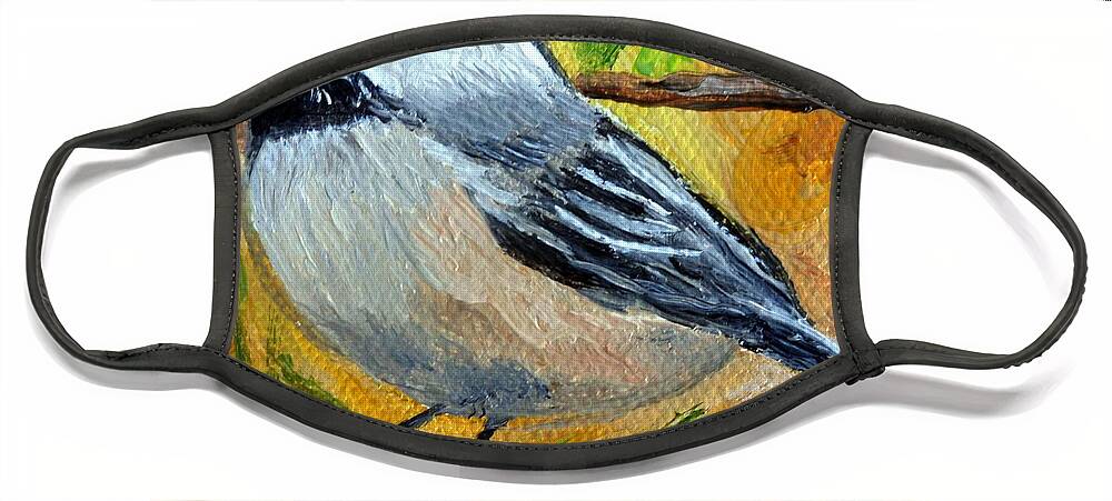 Chickadee Face Mask featuring the painting Chickadee in the Pines - Birds by Julie Brugh Riffey