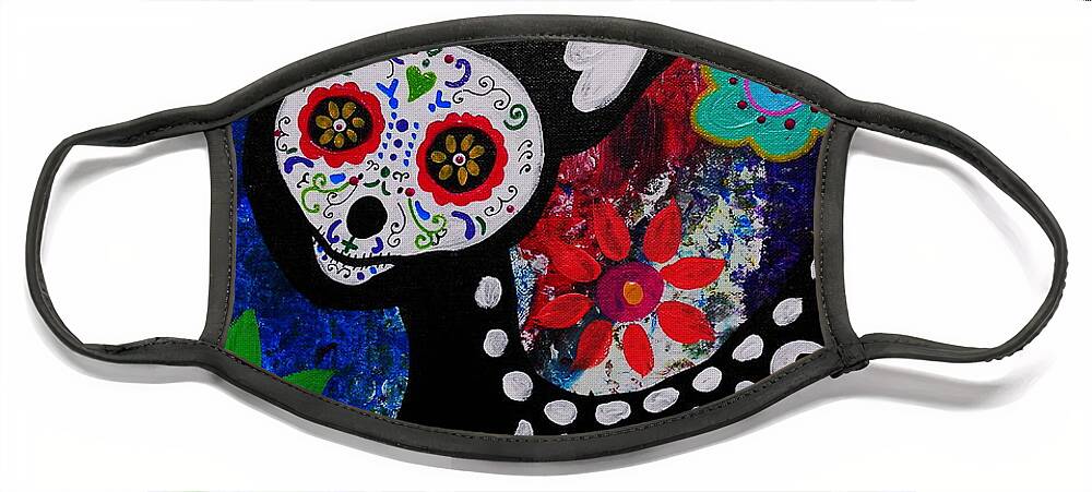Day Of The Dead Face Mask featuring the painting Chihuahua Day Of The Dead by Pristine Cartera Turkus