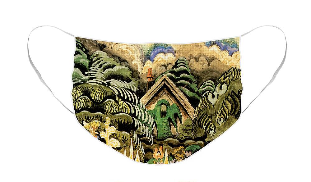 Childhood's Garden Face Mask featuring the painting Childhood's Garden by Charles Burchfield
