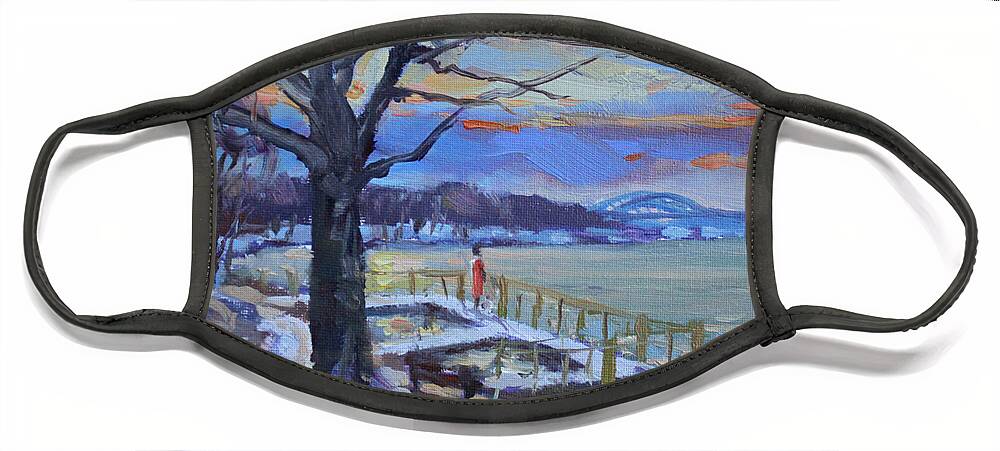 Chilly Sunset Face Mask featuring the painting Chilly Sunset in Niagara River by Ylli Haruni