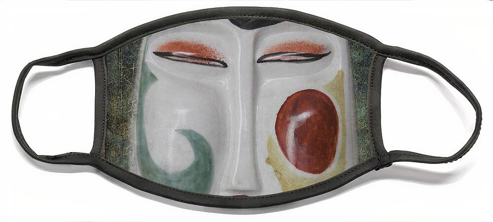 Abstract Face Mask featuring the photograph Chinese porcelain mask grunge by Heiko Koehrer-Wagner