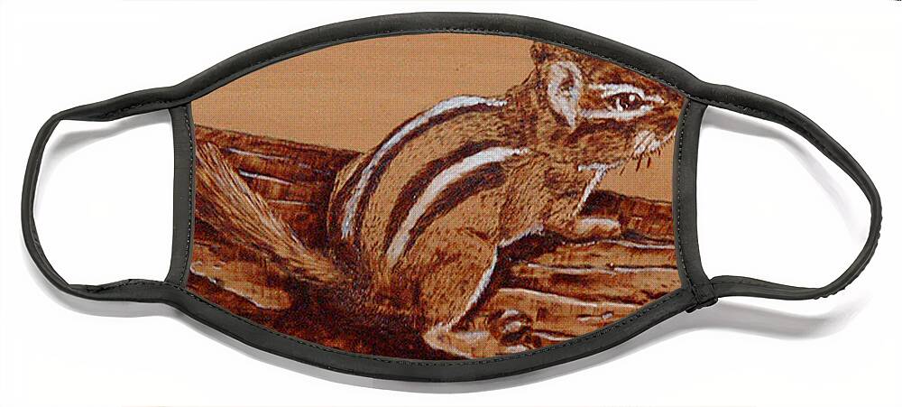  Face Mask featuring the pyrography Chipmunk Pillow/bag by Ron Haist