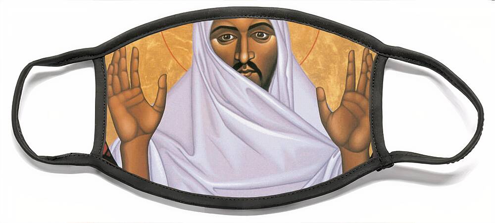 Christ Of The Desert Face Mask featuring the painting Christ of the Desert - RLCOD by Br Robert Lentz OFM