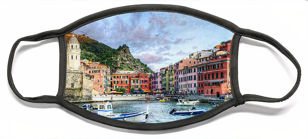 Cinque Terre Face Mask featuring the photograph Cinque Terre - Vernazza from the breakwater - Vintage version by Weston Westmoreland