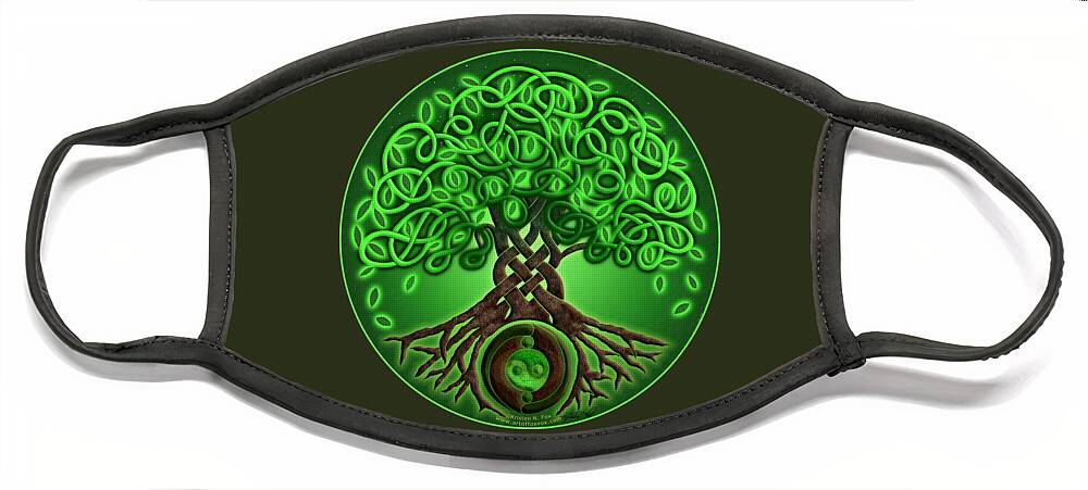 Artoffoxvox Face Mask featuring the mixed media Circle Celtic Tree of Life by Kristen Fox