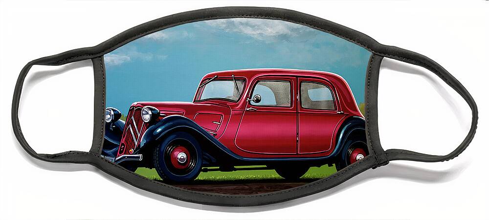 Citroen Traction Avant Face Mask featuring the painting Citroen Traction Avant 1934 Painting by Paul Meijering