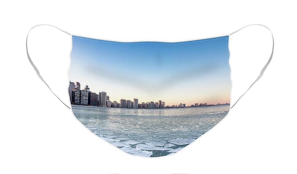 Usa Face Mask featuring the photograph City by the frozen lake by Framing Places