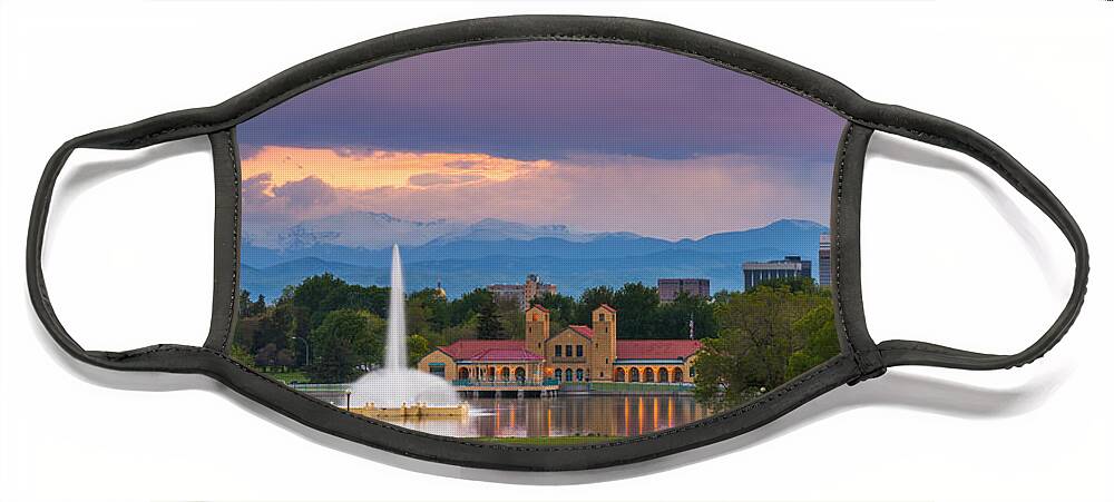Denver Face Mask featuring the photograph City Park Sunset by Darren White