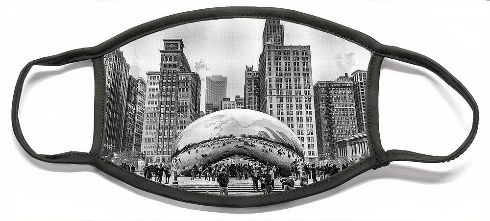 Usa Face Mask featuring the photograph Cloud Gate BW by Framing Places