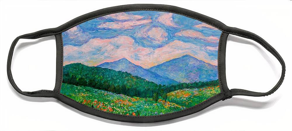 Kendall Kessler Face Mask featuring the painting Cloud Swirl over The Peaks of Otter by Kendall Kessler