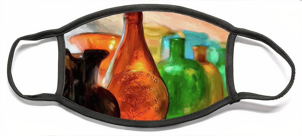 Glass Face Mask featuring the photograph Colored Glass Bottles In The Window by Lois Bryan